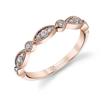 White Gold Vintage Inspired Stackable Wedding Band - Talia