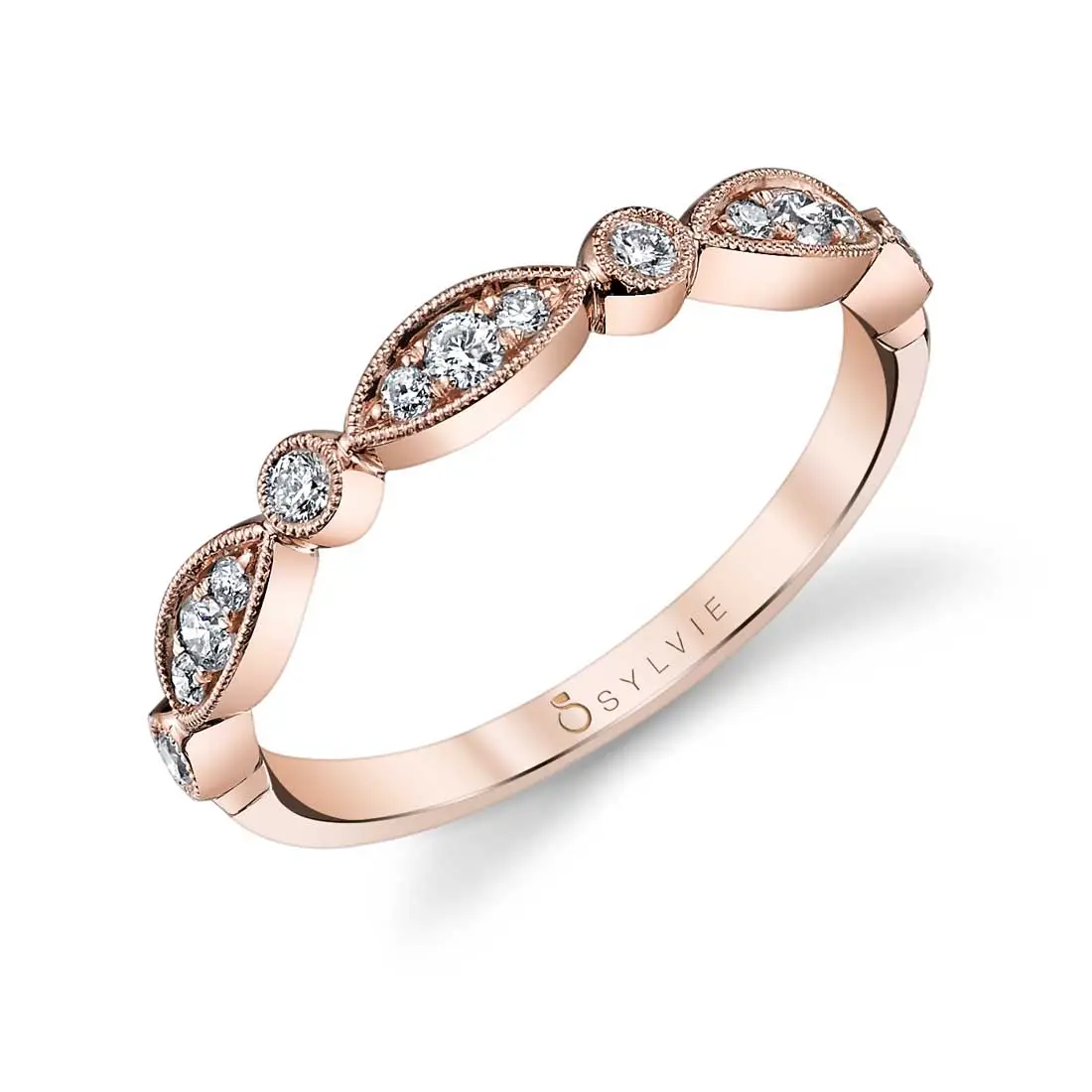 White Gold Vintage Inspired Stackable Wedding Band - Talia