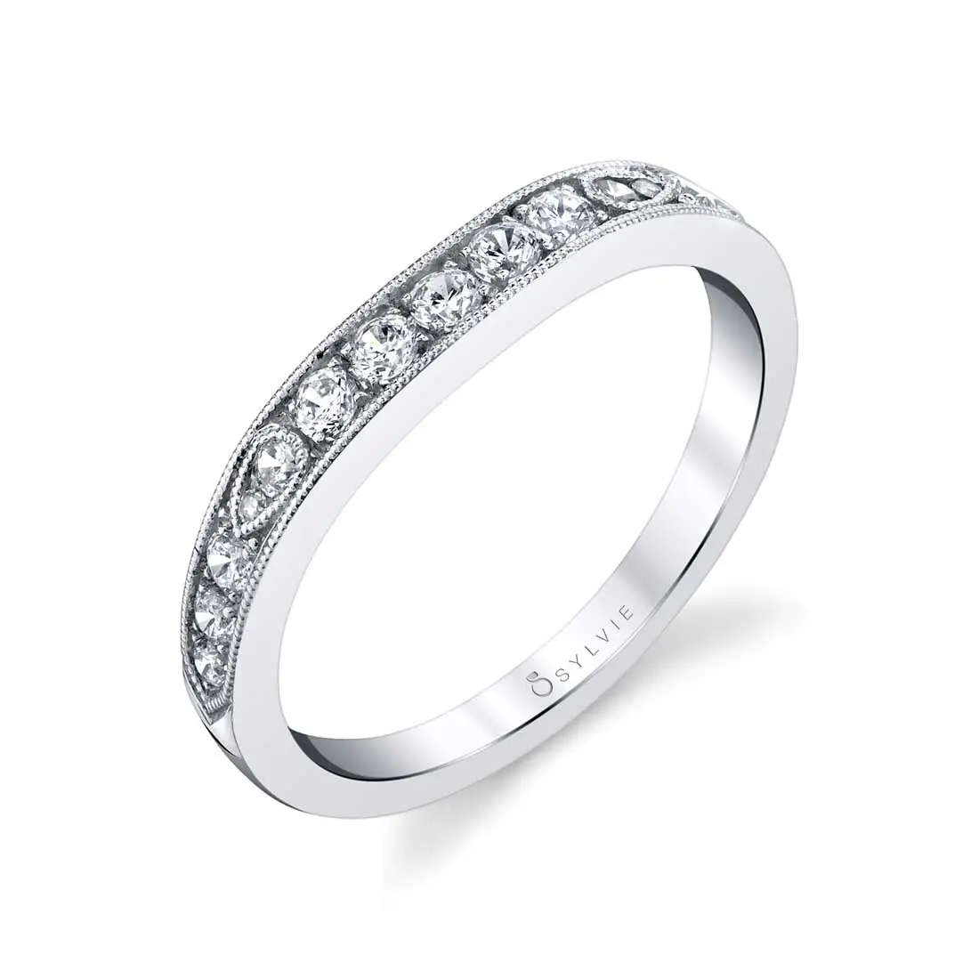 Milgrain diamond wedding band discount