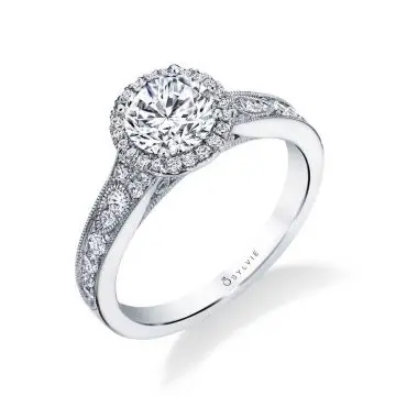 White Gold Round Cut Vintage Halo Engagement Ring - Quinn