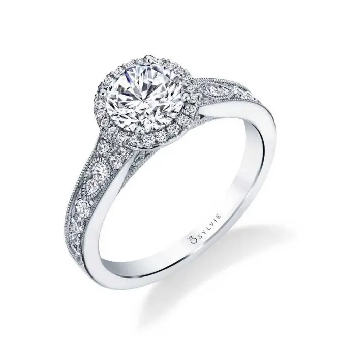 White Gold Round Cut Vintage Halo Engagement Ring