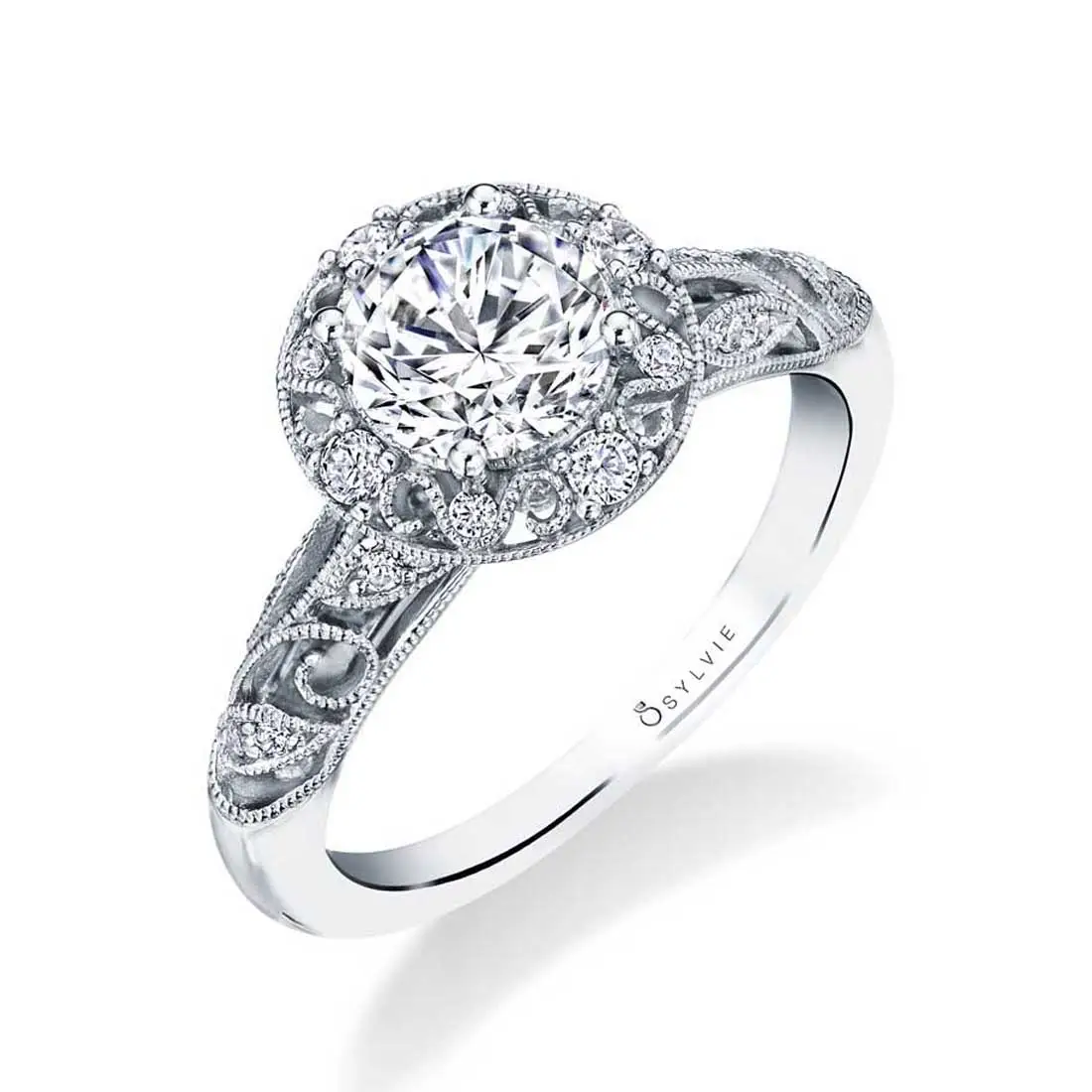 White Gold Round Cut Vintage Engagement Ring - Naelle