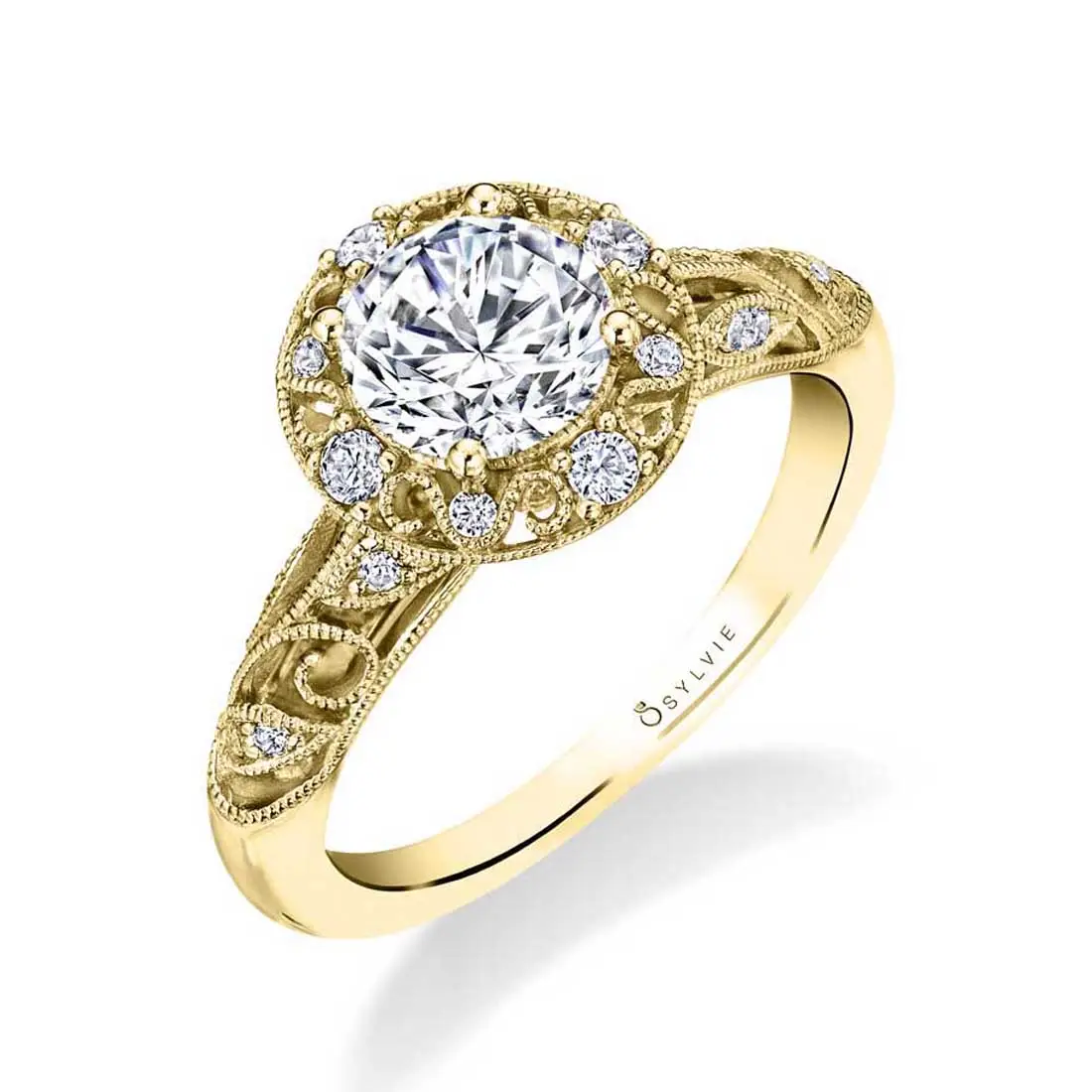 White Gold Round Cut Vintage Engagement Ring - Naelle