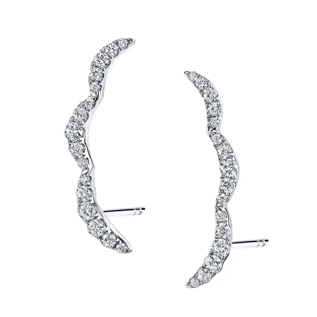 Wave-Shaped Diamond Ear Climbers