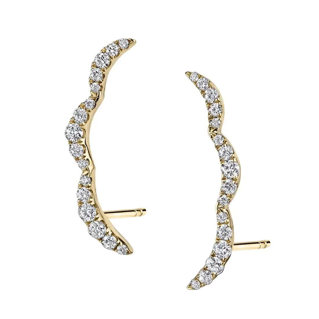 Wave-Shaped Diamond Ear Climbers