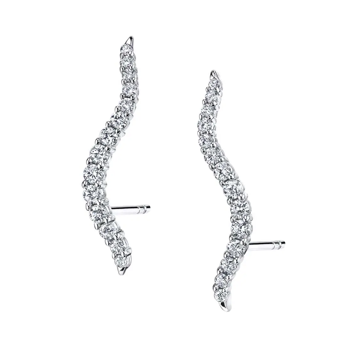 Wave Shaped Diamond Ear Climbers