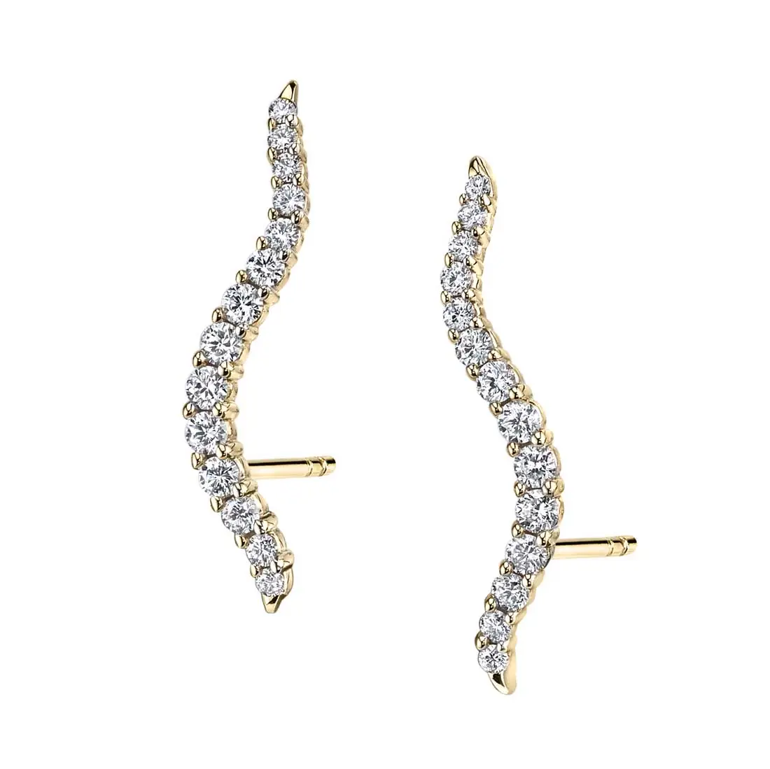 Wave Shaped Diamond Ear Climbers