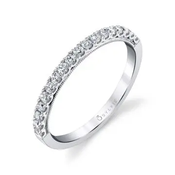 White Gold Classic Wedding Band with Milgrain Profile - Diandre