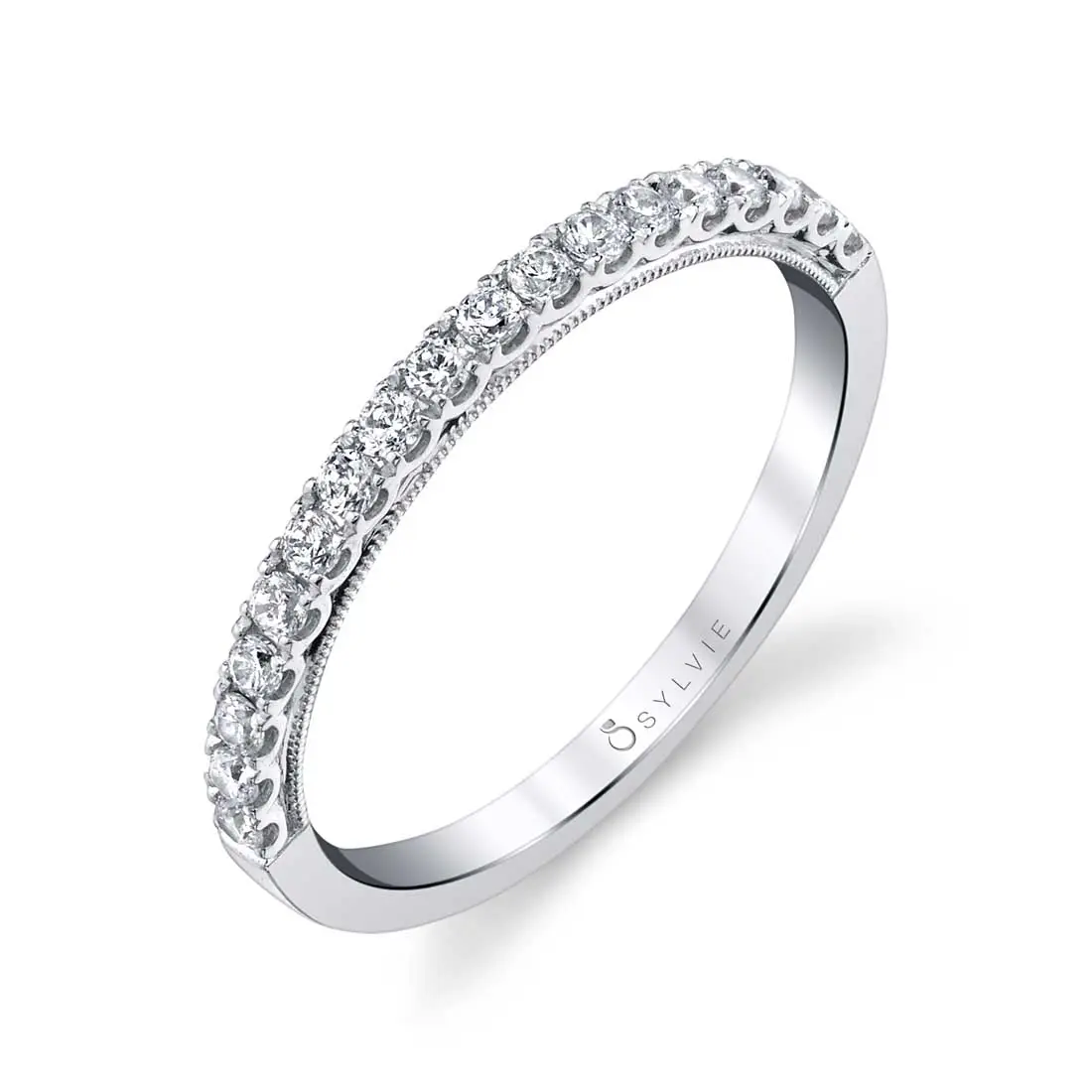 White Gold Classic Wedding Band with Milgrain Profile - Diandre