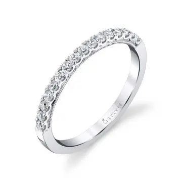 White Gold Classic Wedding Band With Milgrain Detail - Clara