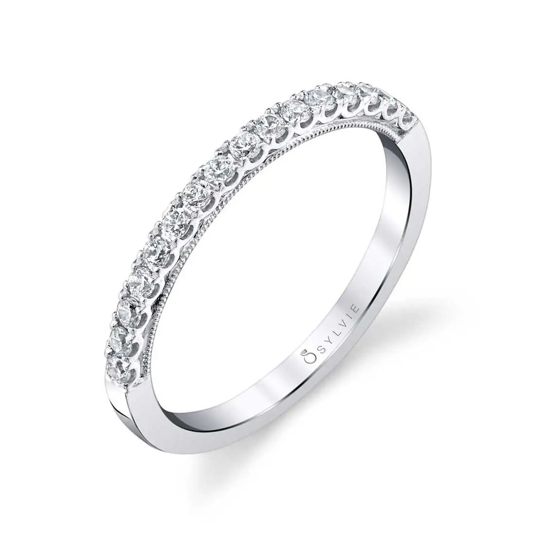 White Gold Classic Wedding Band With Milgrain Detail - Clara