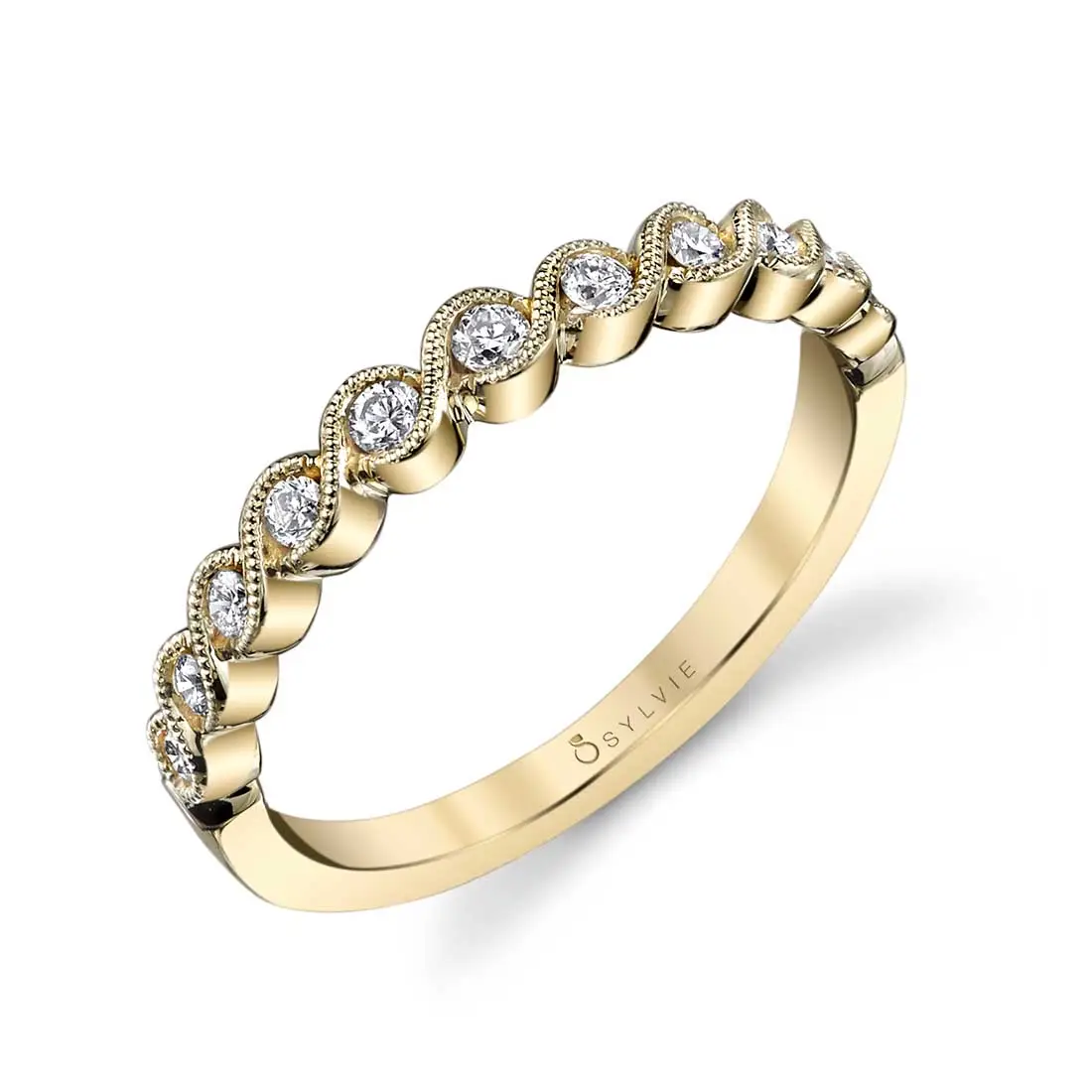 White Gold Vintage Inspired Diamond Stackable Wedding Band - Dalia