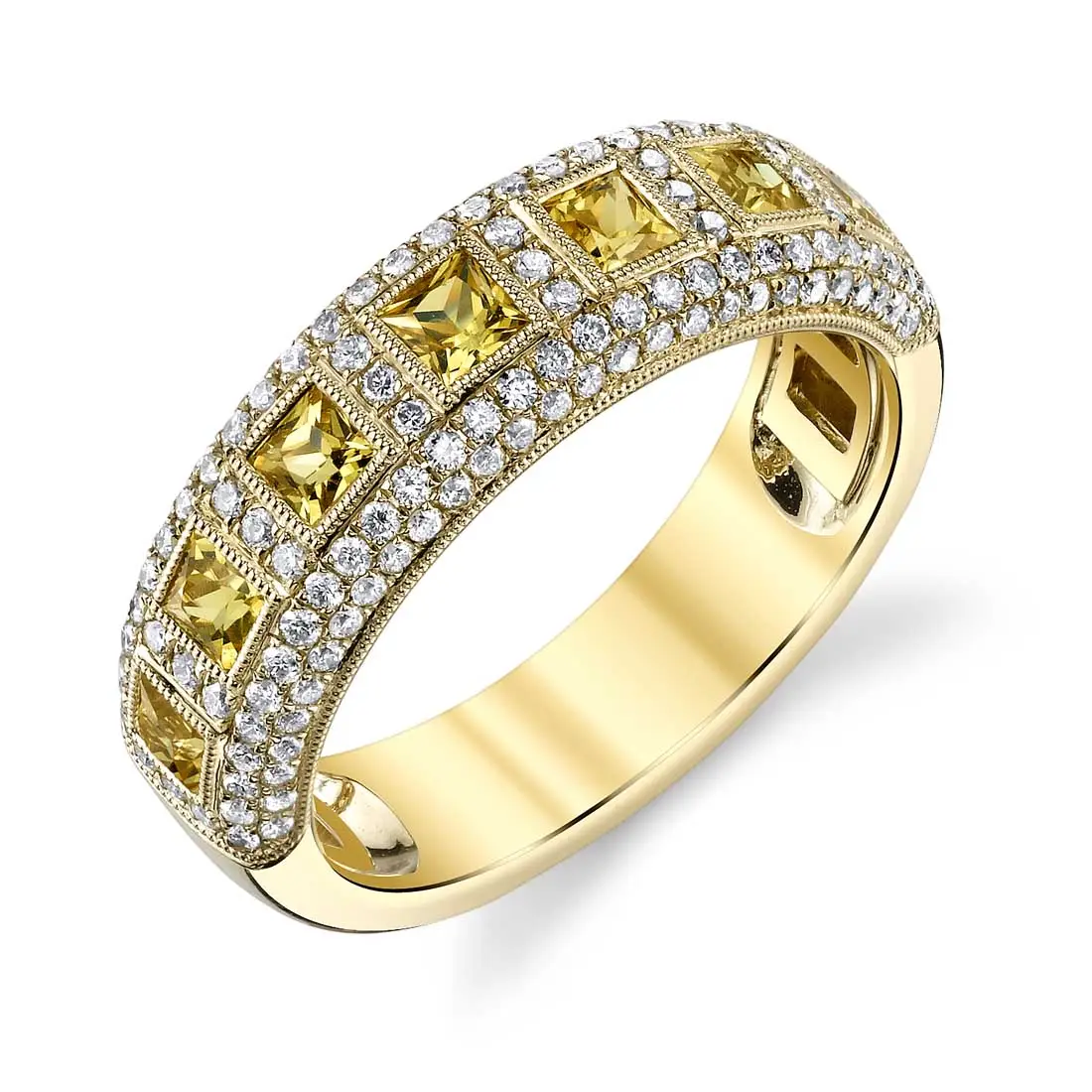 Princess Cut Yellow Sapphire Diamond Band