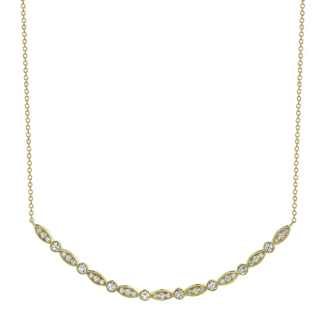 Vintage Inspired Diamond Curved Bar Necklace