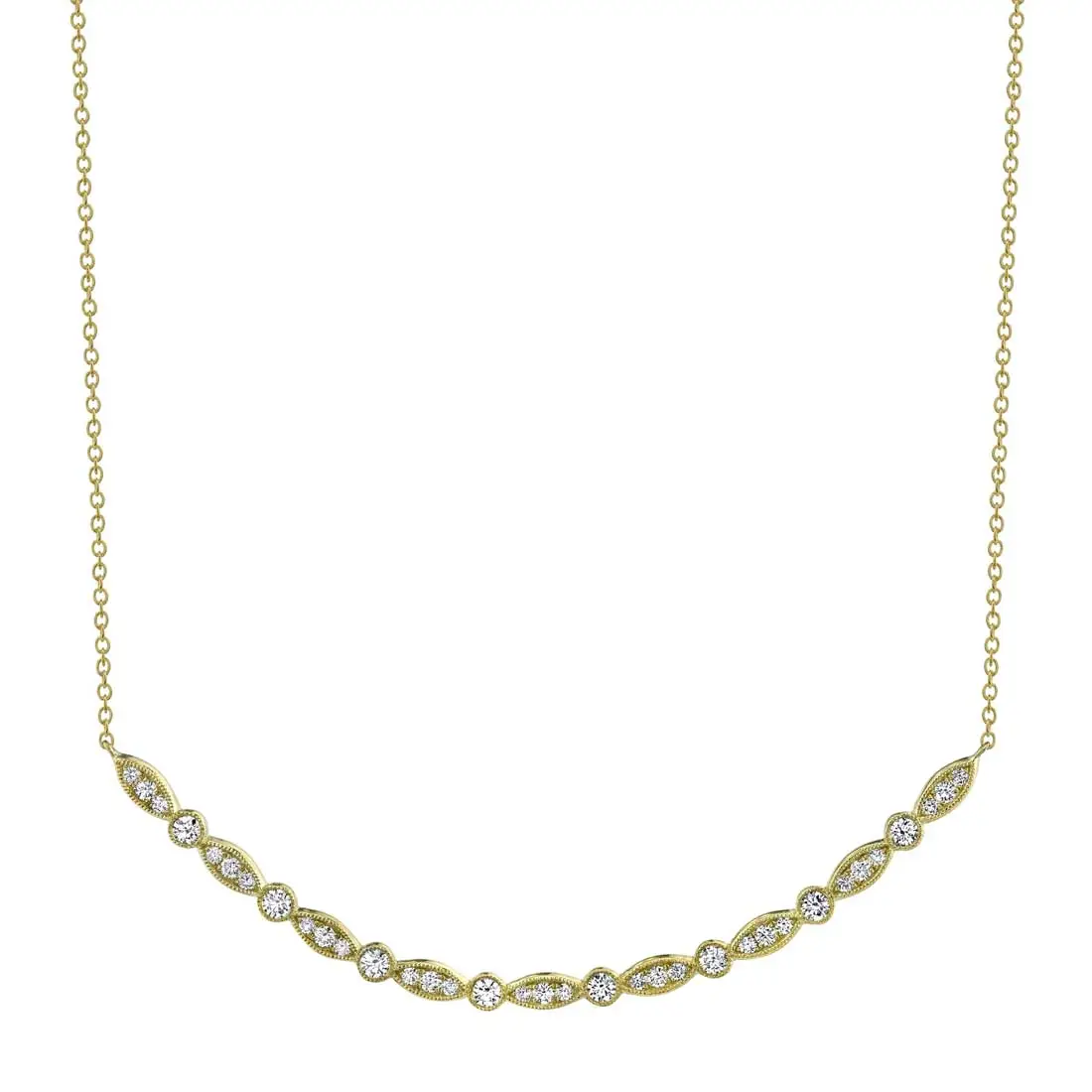 White Gold Vintage Inspired Diamond Curved Bar Necklace