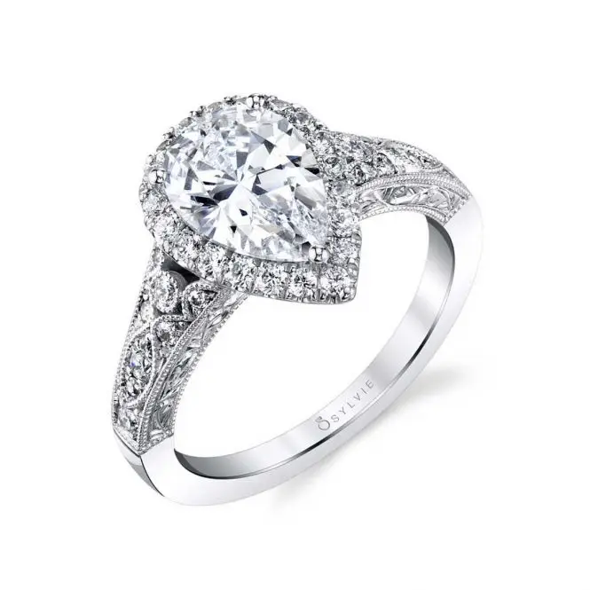 Pear Shaped Vintage Halo Engagement Ring - Seraphina