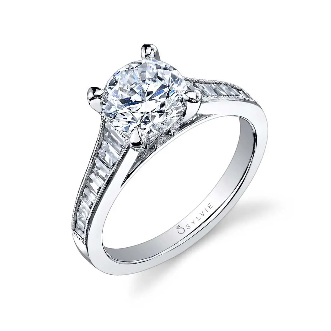 Solitaire and baguette diamond sale ring