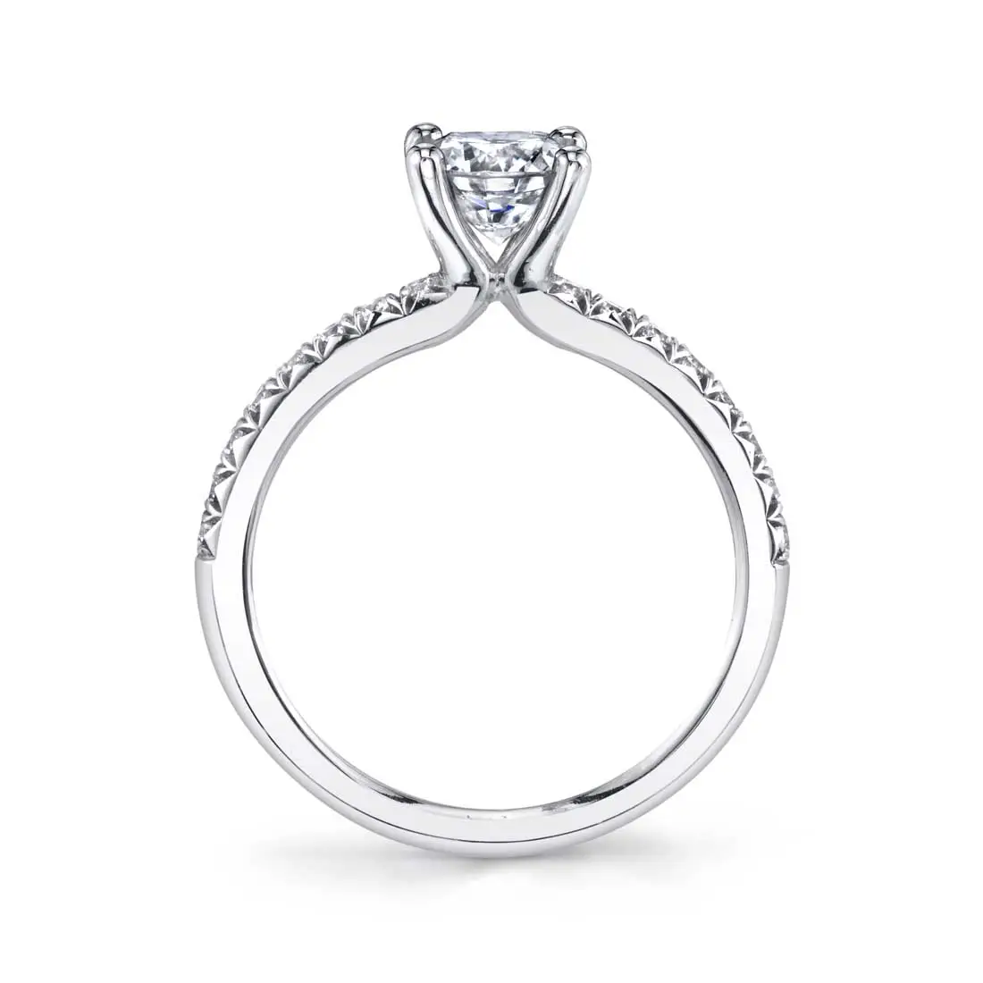 White Gold Round Cut Classic Engagement Ring - Heidi - Profile View