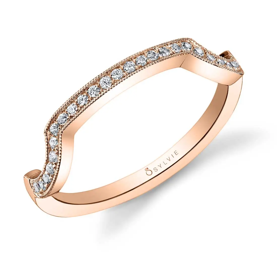 White Gold Classic Curved Milgrain Edge Wedding Band