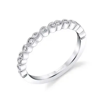 White Gold Delicate Stackable Diamond Band - Selma
