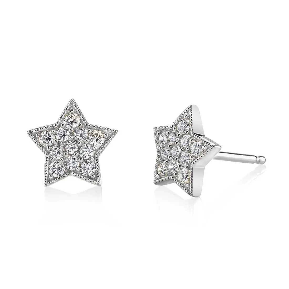 18k White Gold Diamond Star Earrings