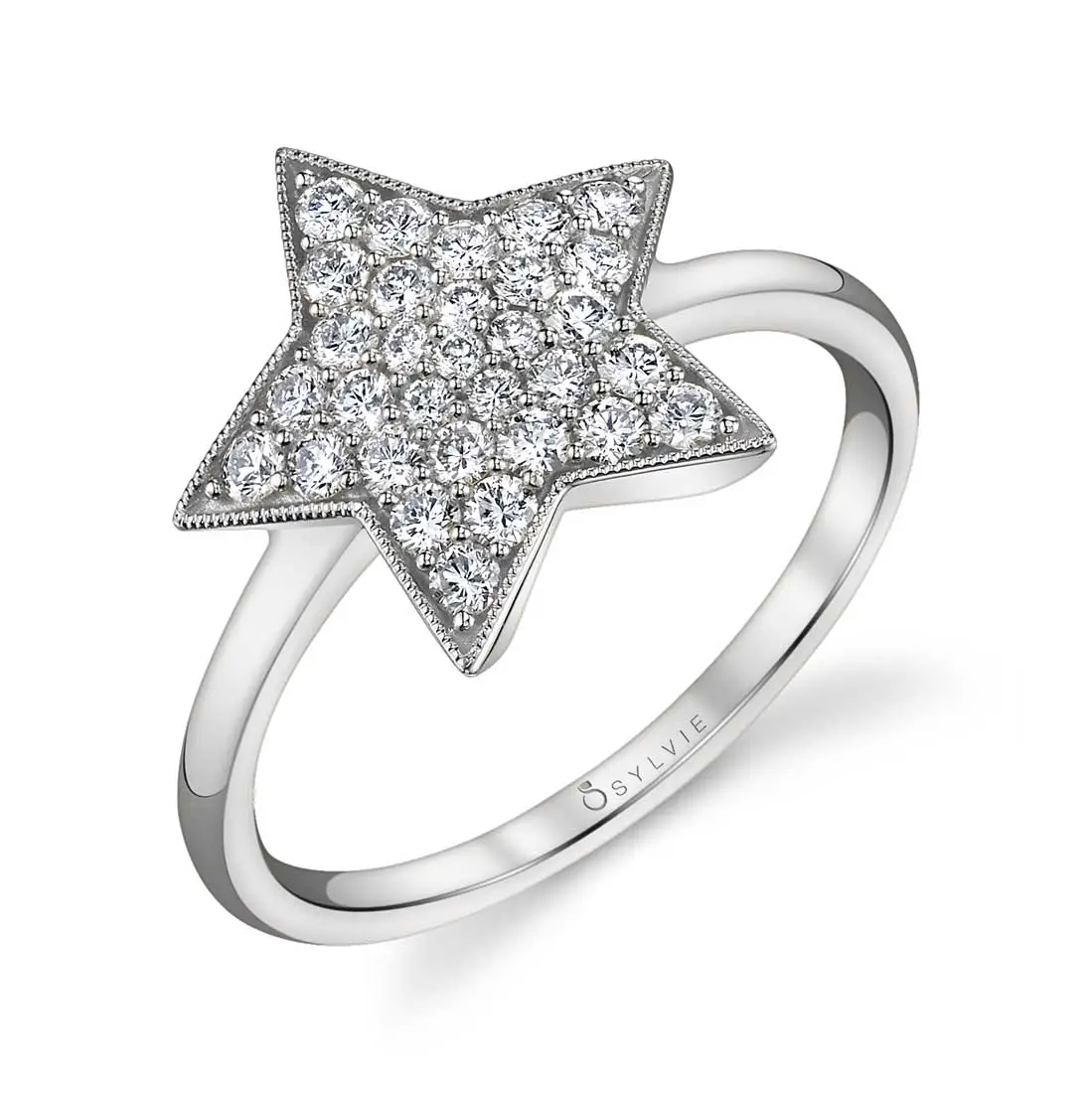 White Gold Diamond Star Ring 