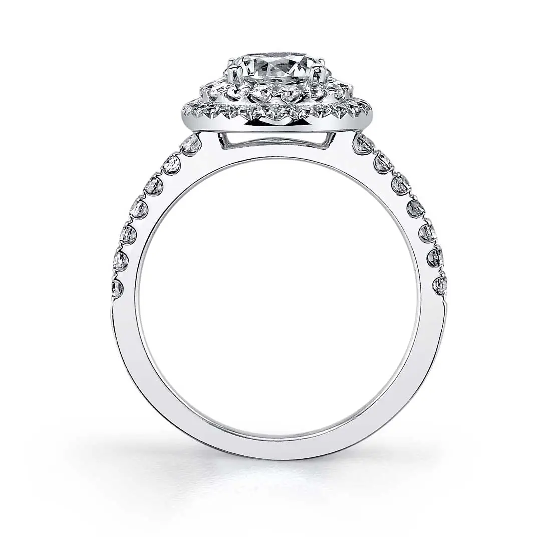 White Gold Emerald Cut Double Halo Engagement Ring - Claudia - Profile View