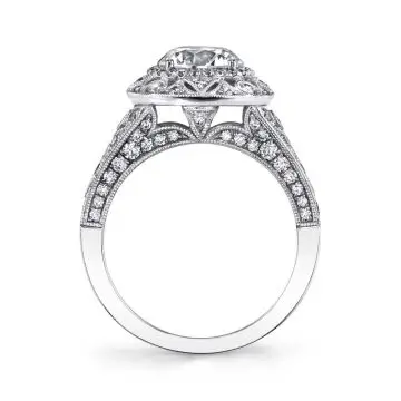White Gold Vintage Inspired Engagement Ring Two Tone - Thea