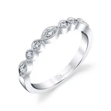 White Gold Elegant Stackable Wedding Band - Roseanne