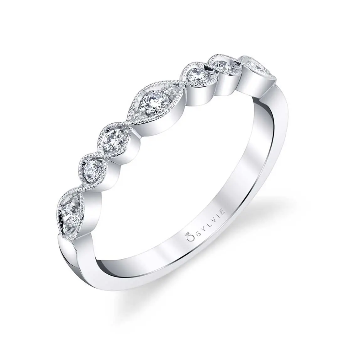 White Gold Elegant Stackable Wedding Band - Roseanne