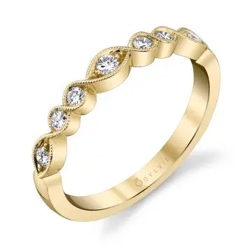 White Gold Elegant Yellow Gold Stackable Wedding Band - Roseanne