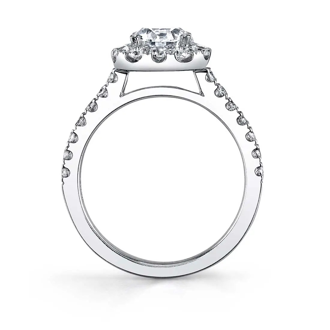 White Gold Emerald Cut Classic Halo Engagement Ring - Jacalyn - Profile View