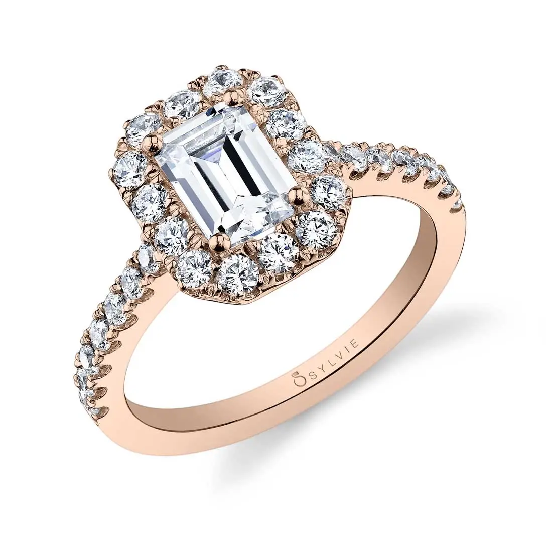 Emerald Cut Halo Engagement Ring