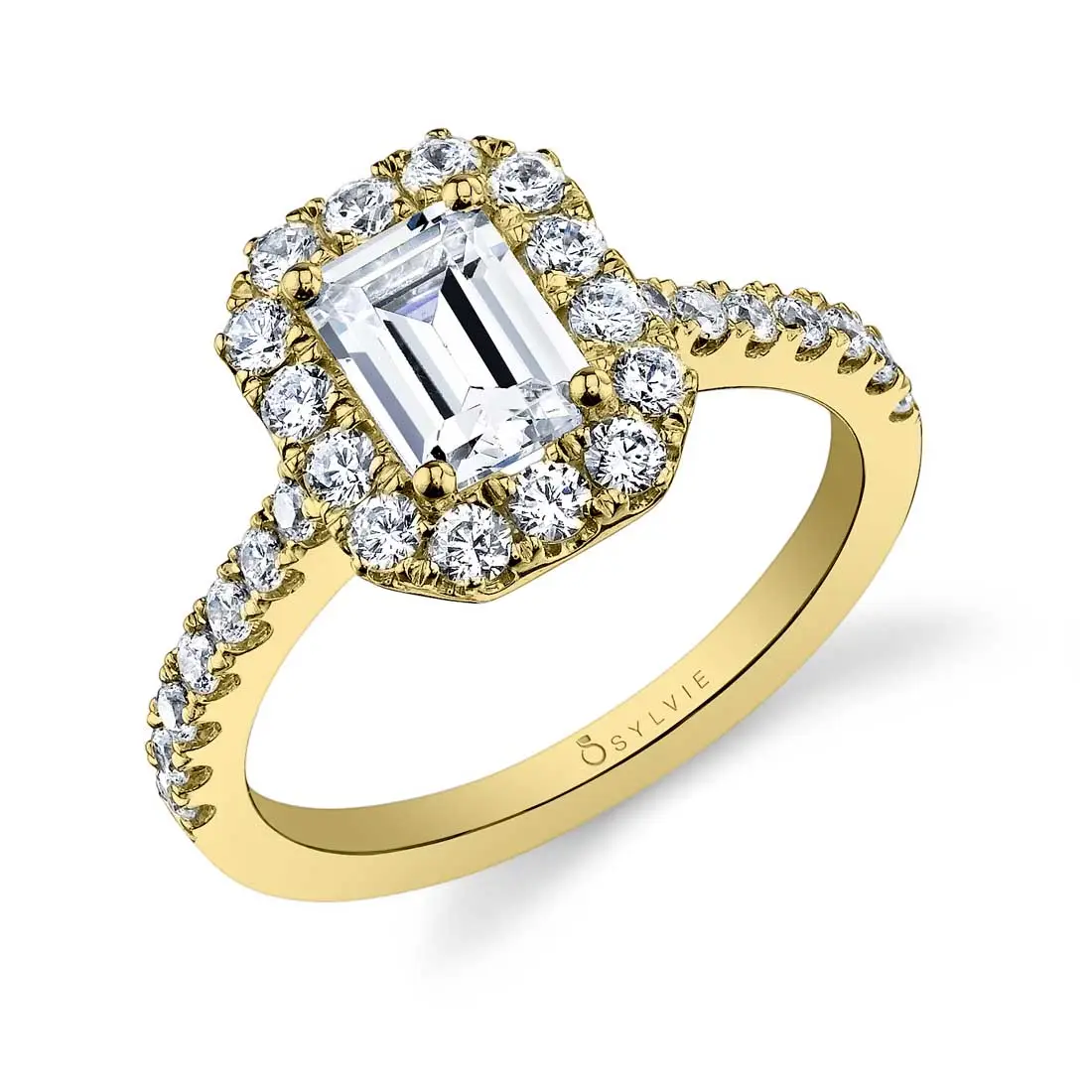 Emerald Cut Halo Engagement Ring