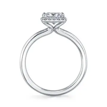 White Gold Emerald Cut Solitaire Halo Engagement Ring - Elsie