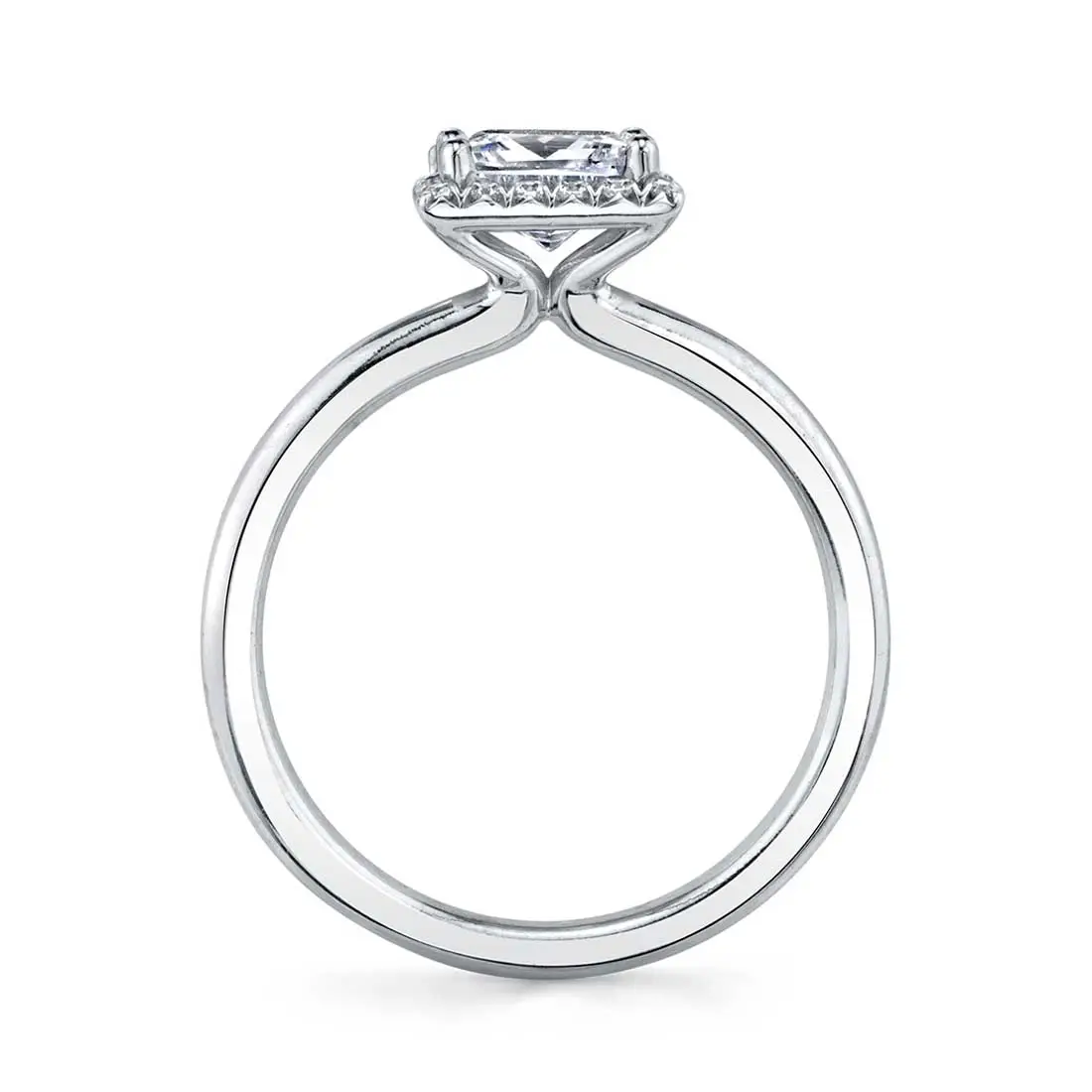 White Gold Cushion Cut Solitaire Halo Engagement Ring - Elsie - Profile View