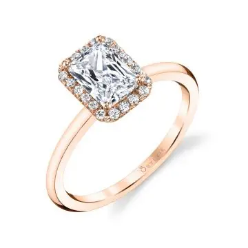 White Gold Emerald Cut Solitaire Halo Engagement Ring - Elsie