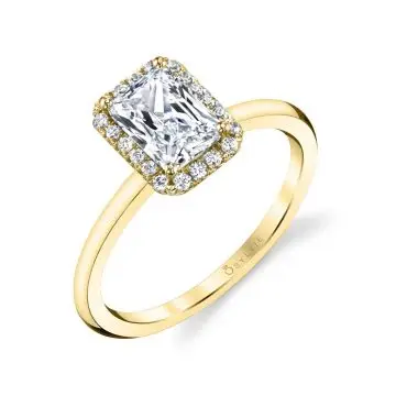 White Gold Emerald Cut Solitaire Halo Engagement Ring - Elsie