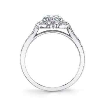 White Gold Round Cut Modern Vintage Floral Engagement Ring - Fleurette
