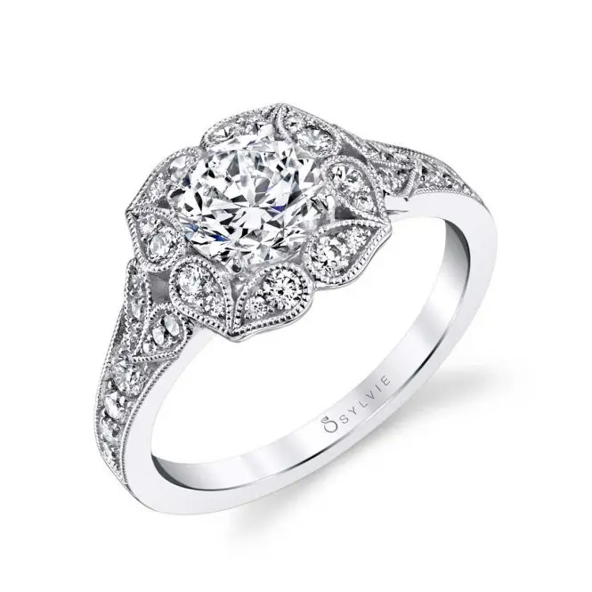 Flower Engagement Ring with Halo