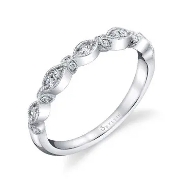 White Gold Floral Inspired Stackable Band - Marquerite