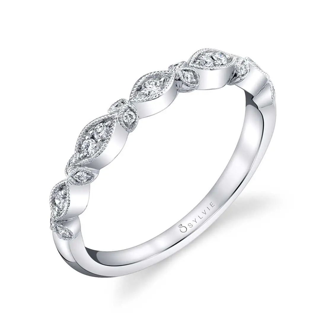White Gold Floral Inspired Stackable Band - Marquerite