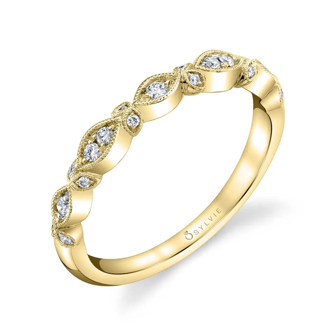 White Gold Floral Inspired Stackable Band - Marquerite