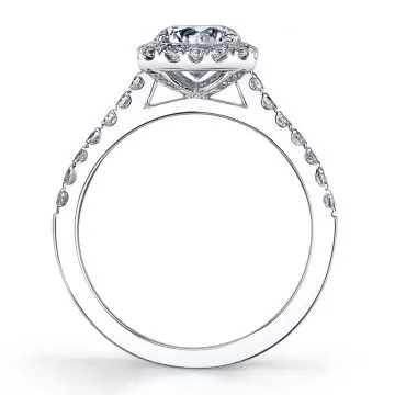 White Gold Round Cut Engagement Ring With Cushion Shaped Halo - Emma