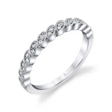 White Gold Marquise Shaped Stackable Diamond Band - Tara