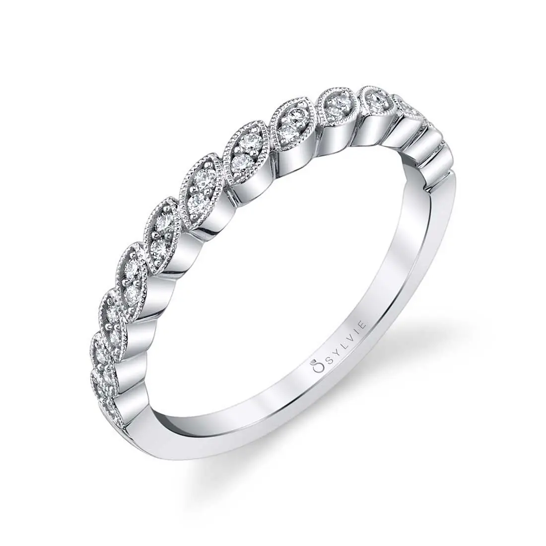 White Gold Marquise Shaped Stackable Diamond Band - Tara