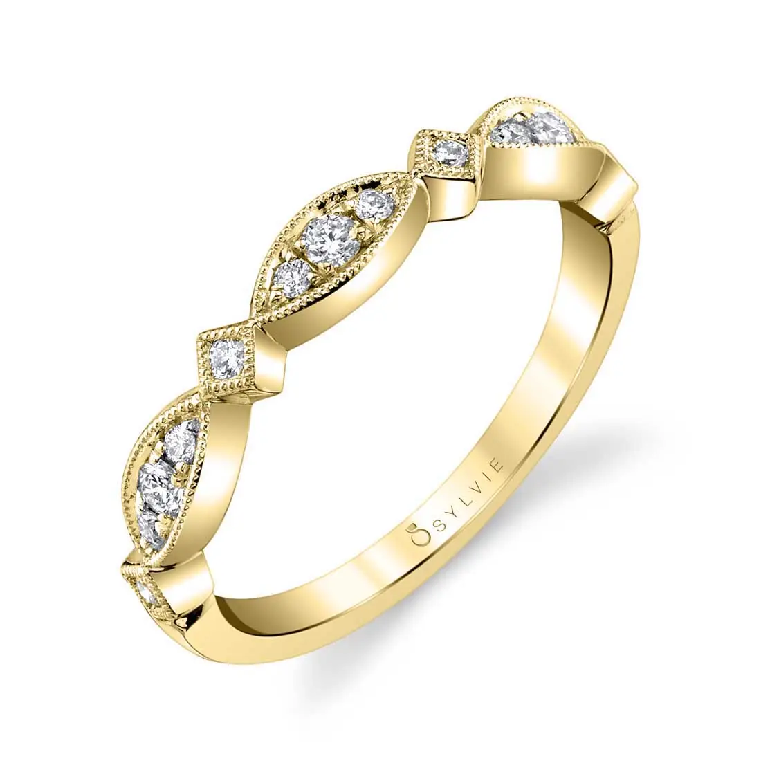 White Gold Yellow Gold Marquise Shaped Stackable Band - Samantha