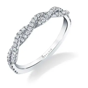 White Gold Round Cut Spiral Diamond Wedding Ring - Leána