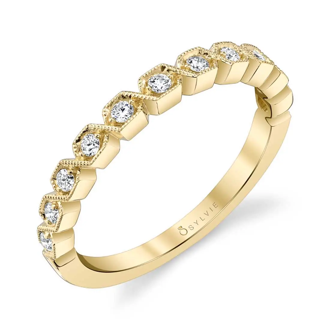 White Gold Modern Square Shaped Stackable Band - Salome