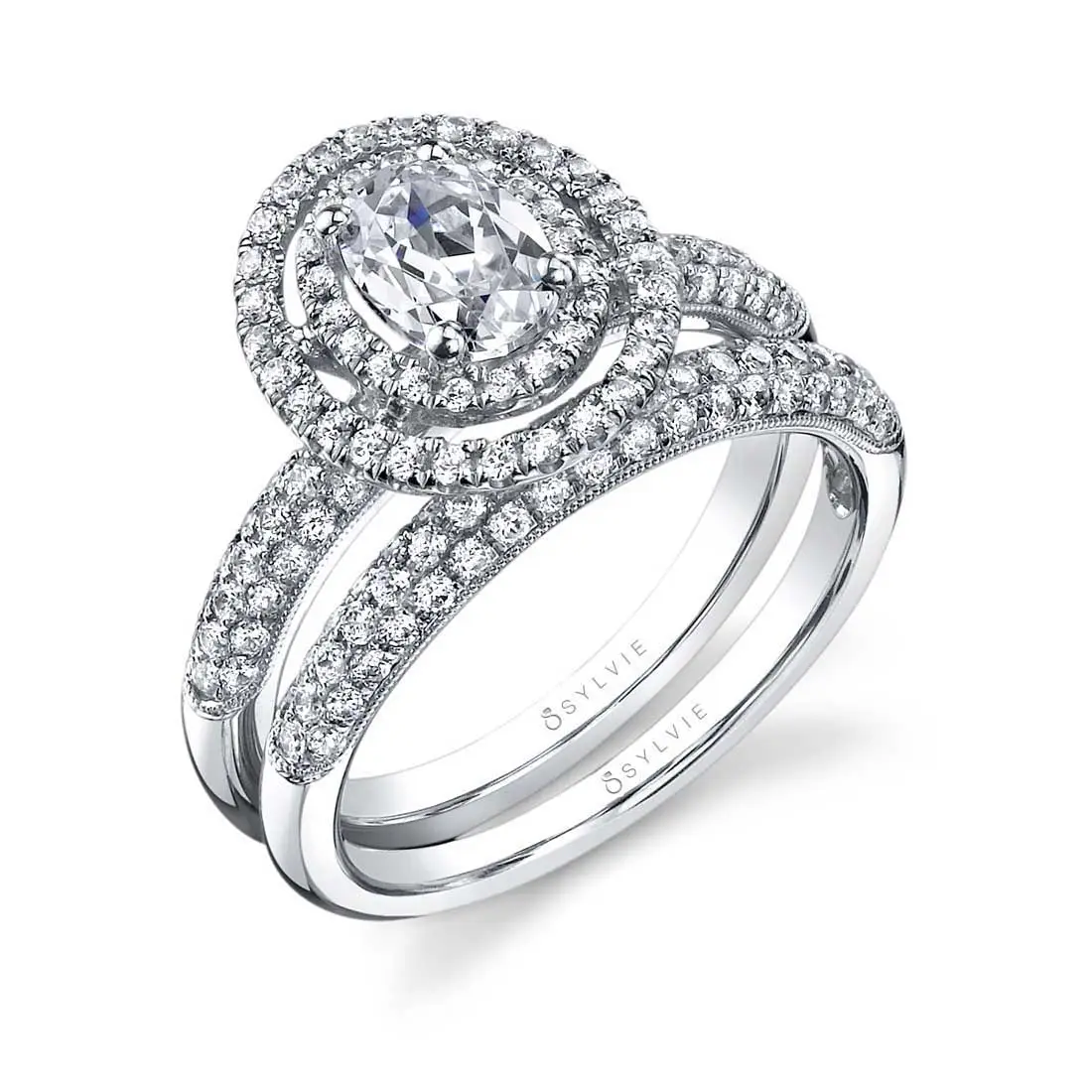 oval engagement ring with double halo sy688